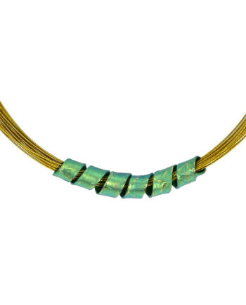 green wrap and gold necklace