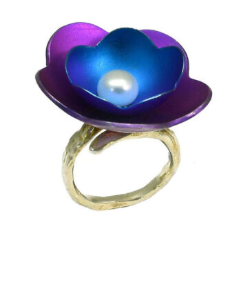 purple pearl flower petal ring 