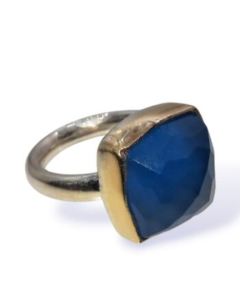doublet blue agate hand made ring with blue agate doublet