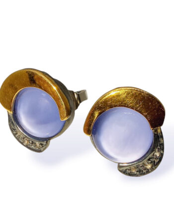 Beautiful hand made earrings with triple purple ahate mother pearl and rose cut diamonds on silver and 18K gold