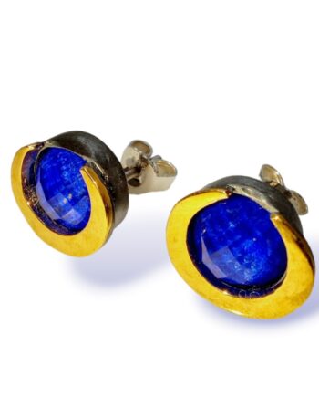 Κομψά χειροποίητα σκουλαρίκια με doublet Lapis lazuli ασημί και 18Κ χρυσο
