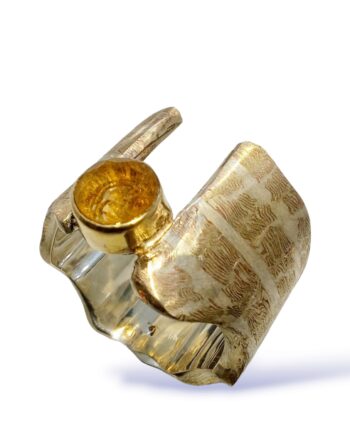 Unique mosaic mokume ring with citrine on 18K gold