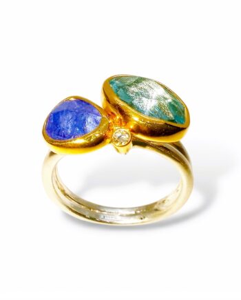 Χειροποίητο δαχτυλίδι με aqua marine, tanzanite, brilliant